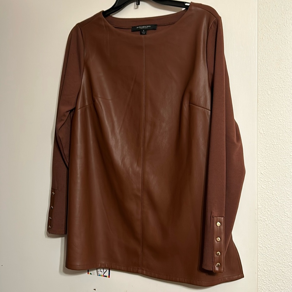 💥$5 Marc New York Brown Long Sleeve Faux Leather Tunic Top